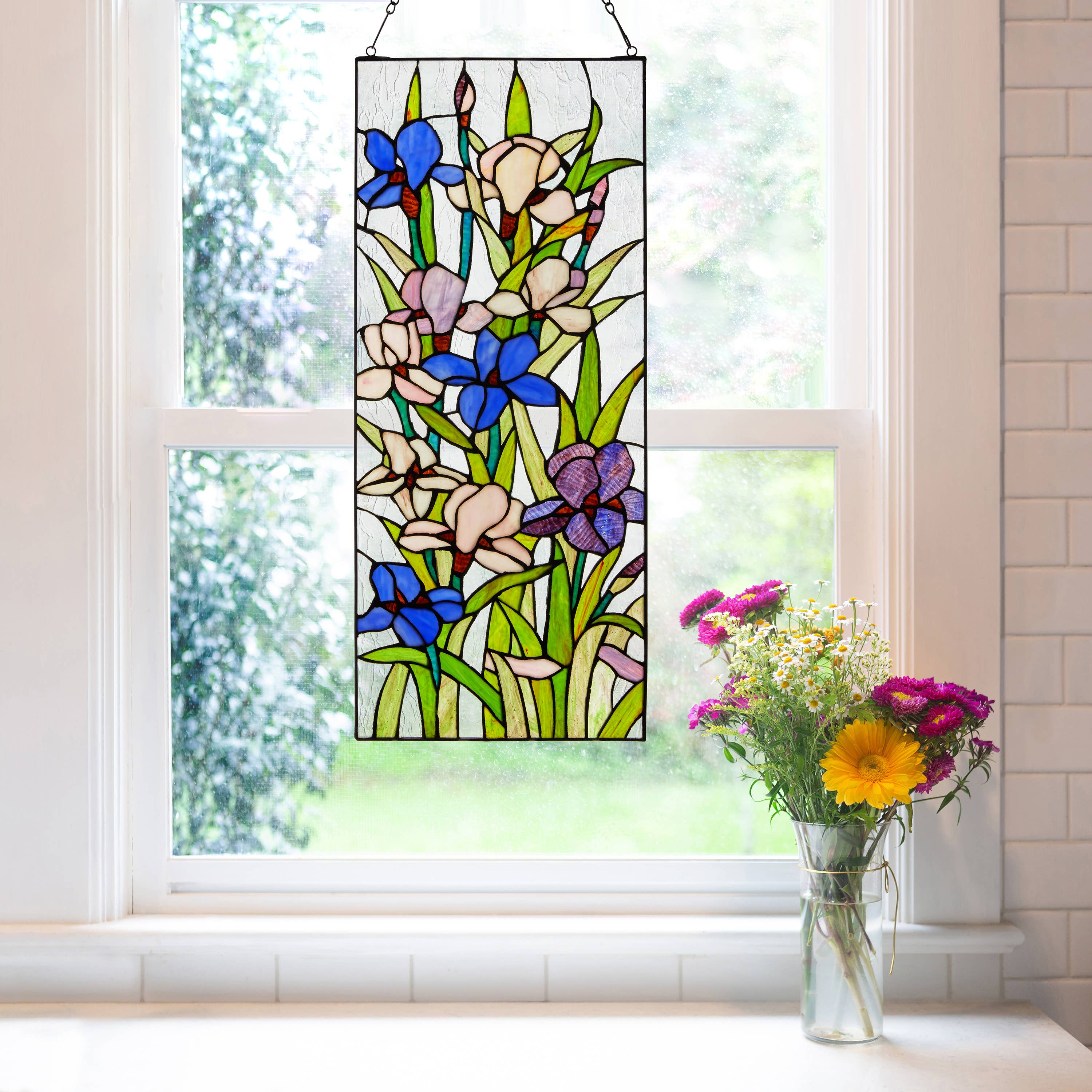 River of Goods - Wholesale Suncatcher - 28"H Floral Purple Iris Stained Glass Window Panel6