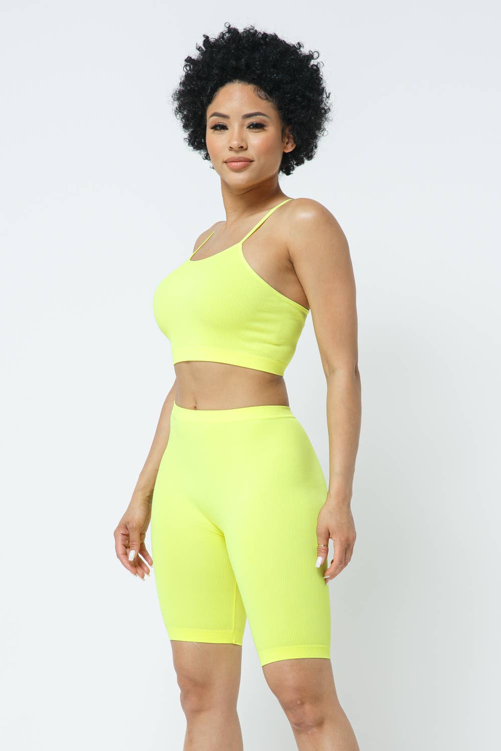 Neon Lime Seamless Crop Top and Bike Short Set for wholesale on Faire1