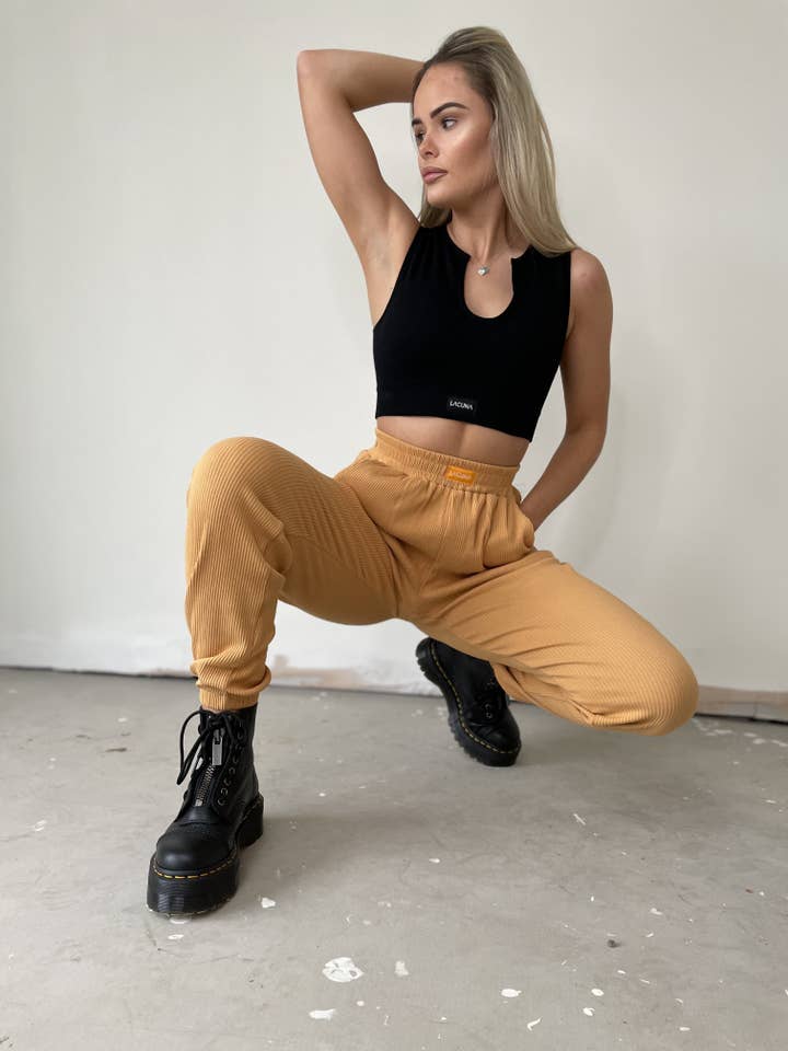 Caramel Ribbed Joggers for wholesale by Lacuna