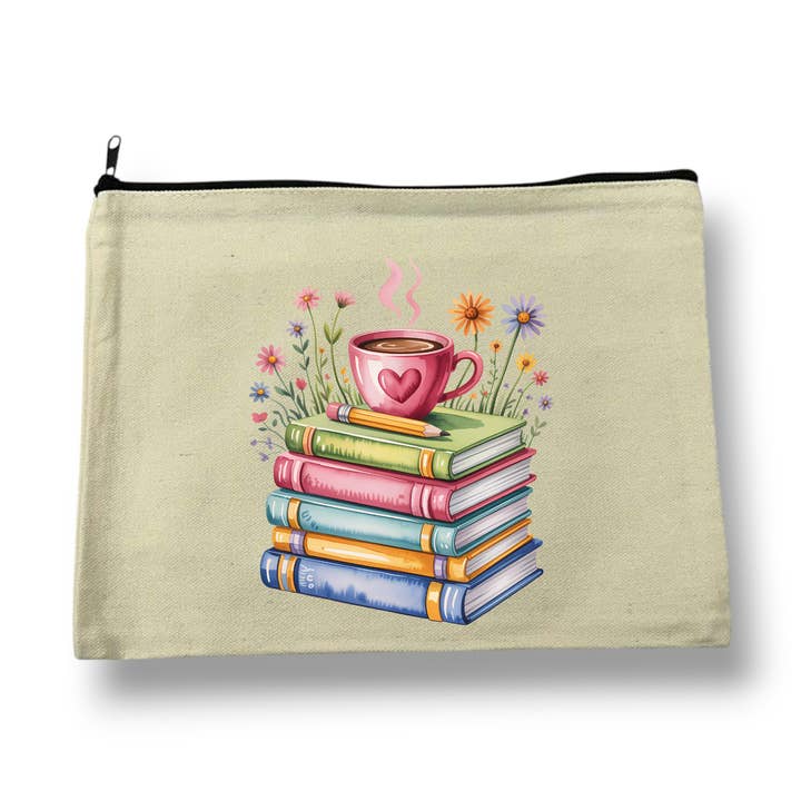 Stack of Books | Canvas Pouch with Zipper for wholesale by Fuzzy Loon Designs