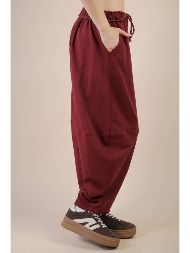VERY J - Wholesale Pants - Women's - NP70814-Braid Waist Strip Barrel Pants3