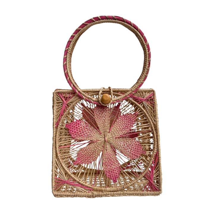Iraca Palm Wrist Handbag (Light Pink) for wholesale by Pastel Poppy