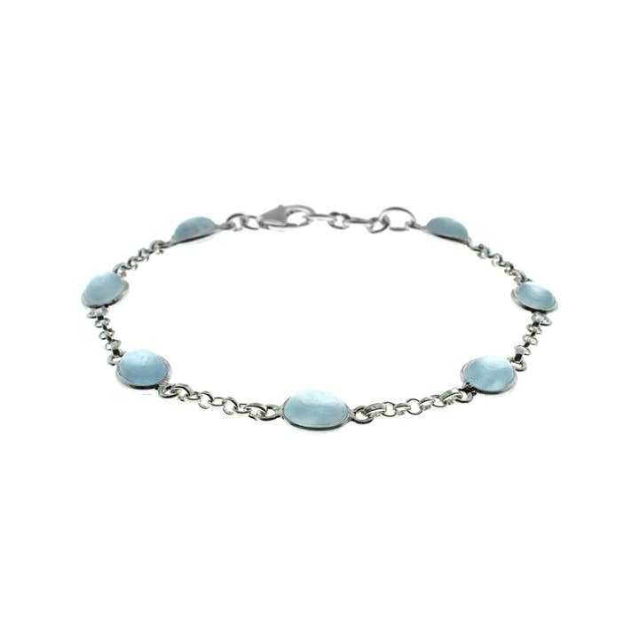 Bridget chain linked aquamarine bracelet for wholesale by Kali Ma Designs - Sterling Silver Jewellery