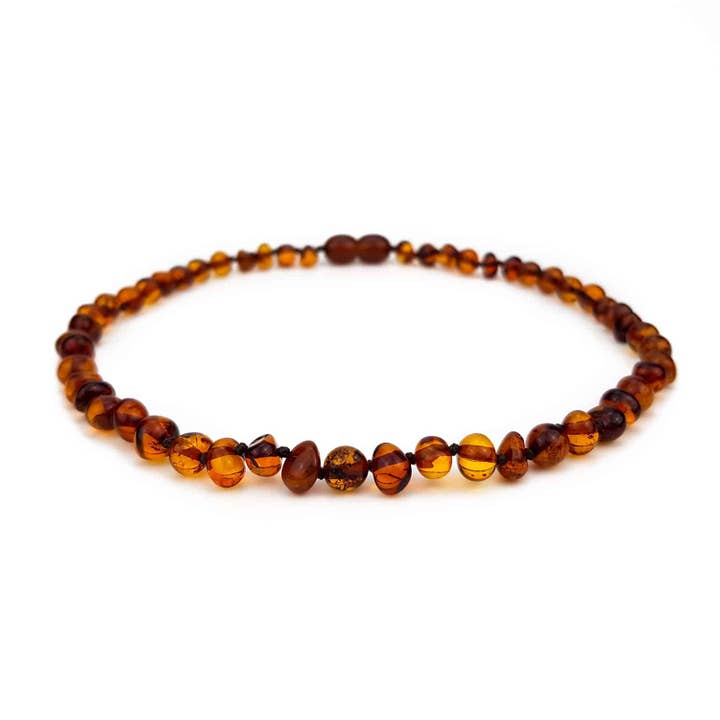 Lille Barn - Wholesale Beaded/Pearl Necklace - Baby/Child - Amber necklace - round beads - 33cm - cognac3