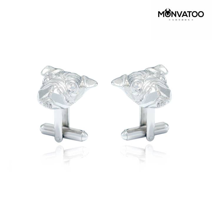 MONVATOO London – wholesale Cufflinks – Rhodium Pug Cufflinks