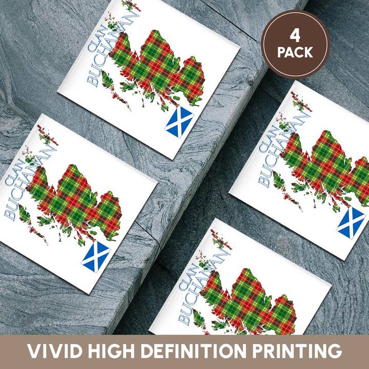 3dRose - Wholesale Coasters - 3dRose, Outline of Scotland with the Buchanan clan family tartan., Coaster5