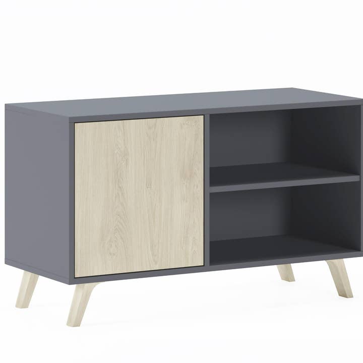 REMOVED BRAND - Vente Console - Meuble TV 100 avec porte gauche, salon, modèle WIND, couleur de structure gris anthracite, couleur de porte Puccini, dimensions 95x40x57 cm de hauteur.