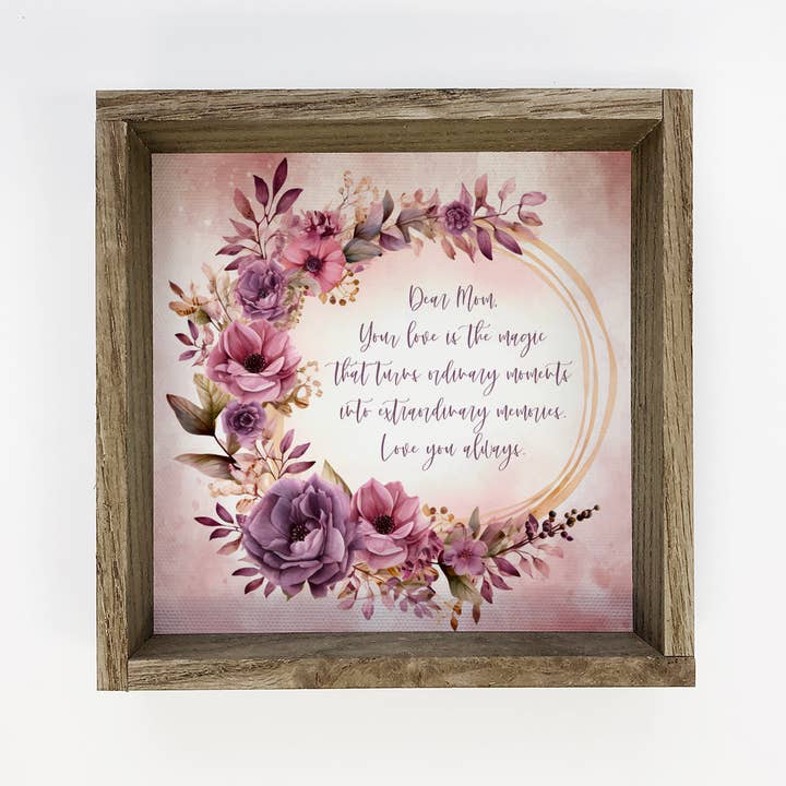 Hangout Home - Wholesale Sign - Dear Mom Purple Flowers Wall Art - Mothers Day Canvas Art
