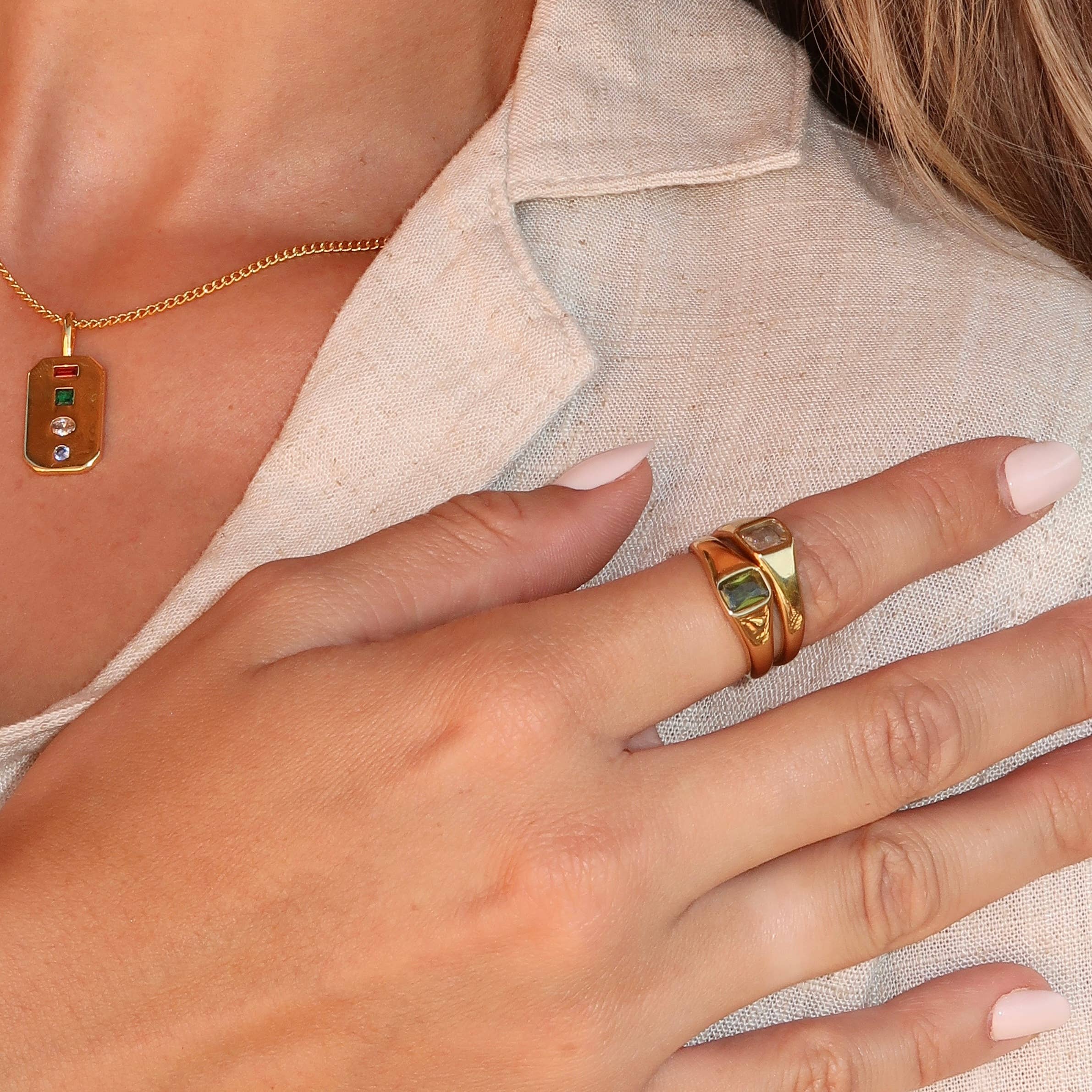 Namaste Jewelry – Anel de pedra única/solitário por atacado – Anel Sofia - Pedra Oliveira2