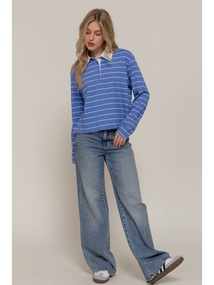 Active Basic | Active USA - Wholesale Polo - Women's - Long Sleeve Y/D Stripe Cotton Polo Shirt19