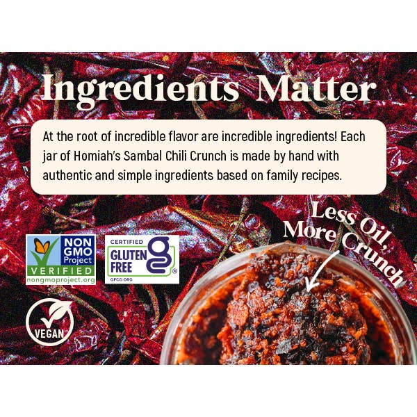 Homiah - Wholesale Chili Paste - Sambal Chili Crunch - Vegan, 6 oz