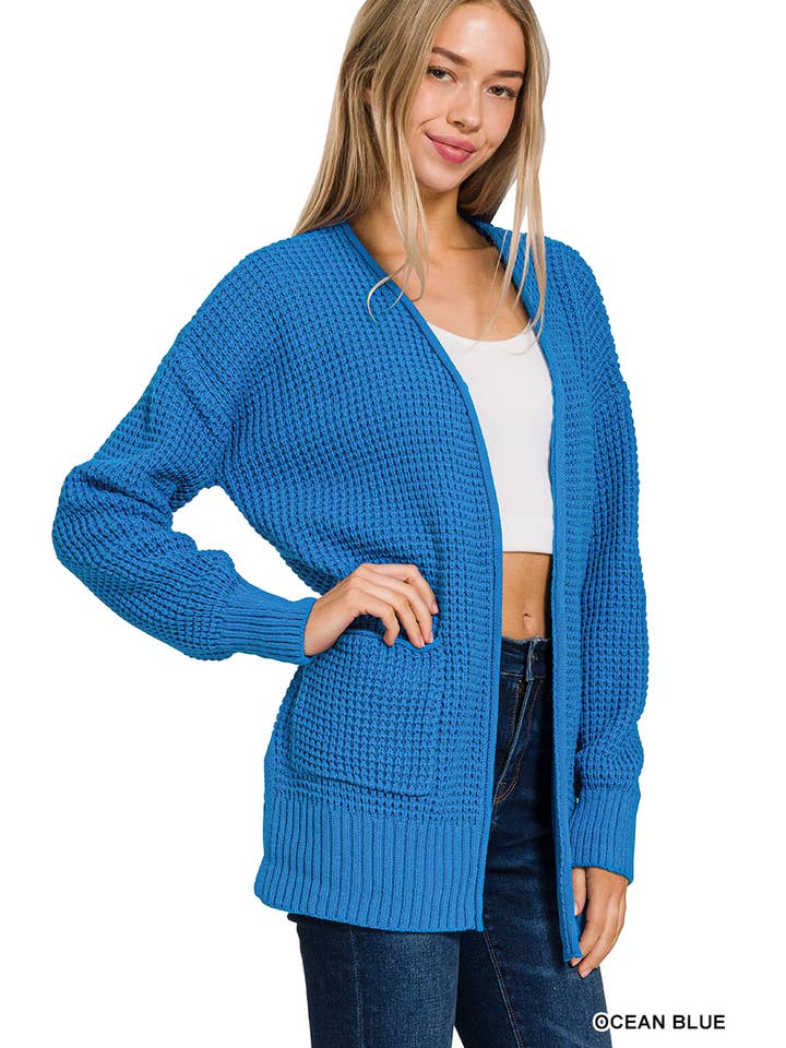 42POPS - Wholesale Cardigan - Women's - "Low Gauge Waffle Open Cardigan Sweater