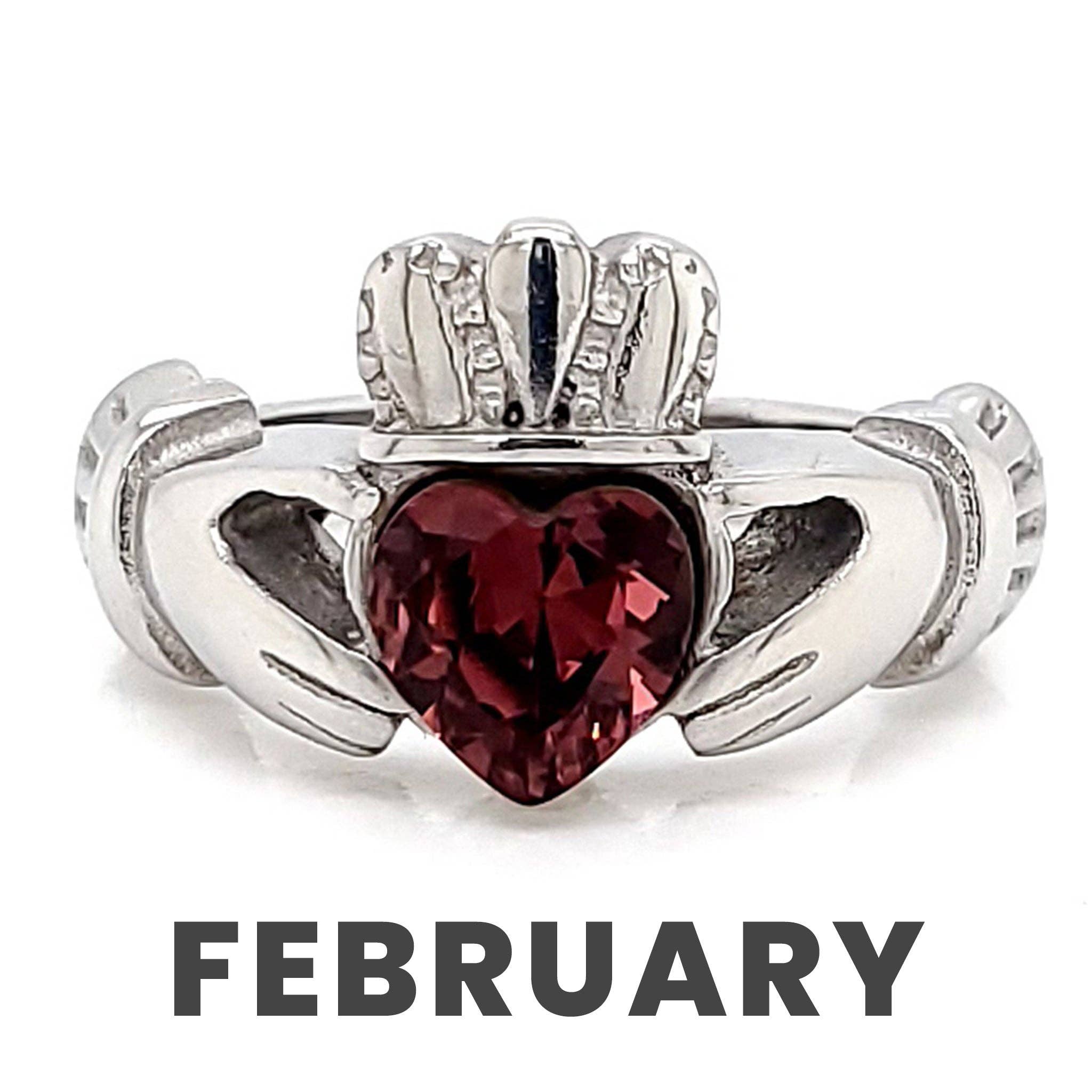 WJW – wholesale Multi-stone ring – White Gold over Brass Claddagh with CZ Birthstone Ring 3