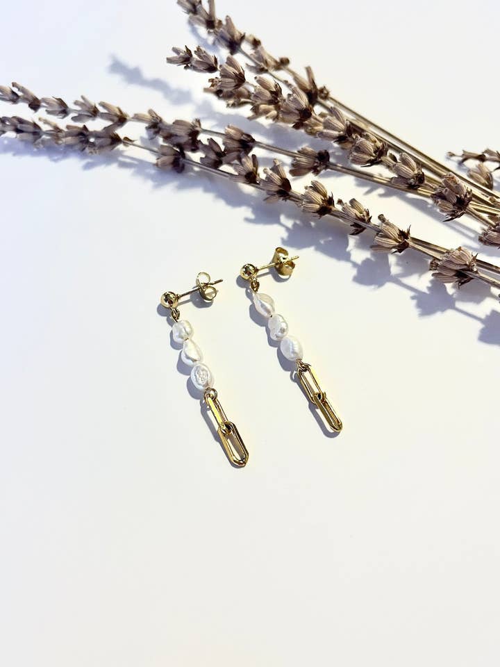 Pearl Earrings With Paper Clip Chain for wholesale by Lovely Sunday Jewelry