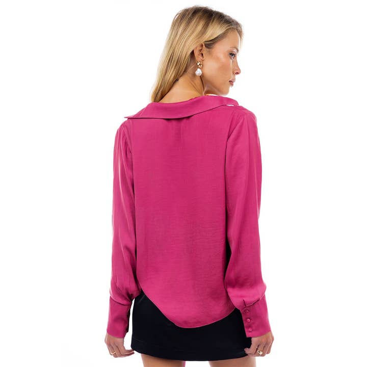 Naked Zebra - Wholesale Blouse - Women's - Draped Cowl Neck Blouse With Buttoned Cuffs6