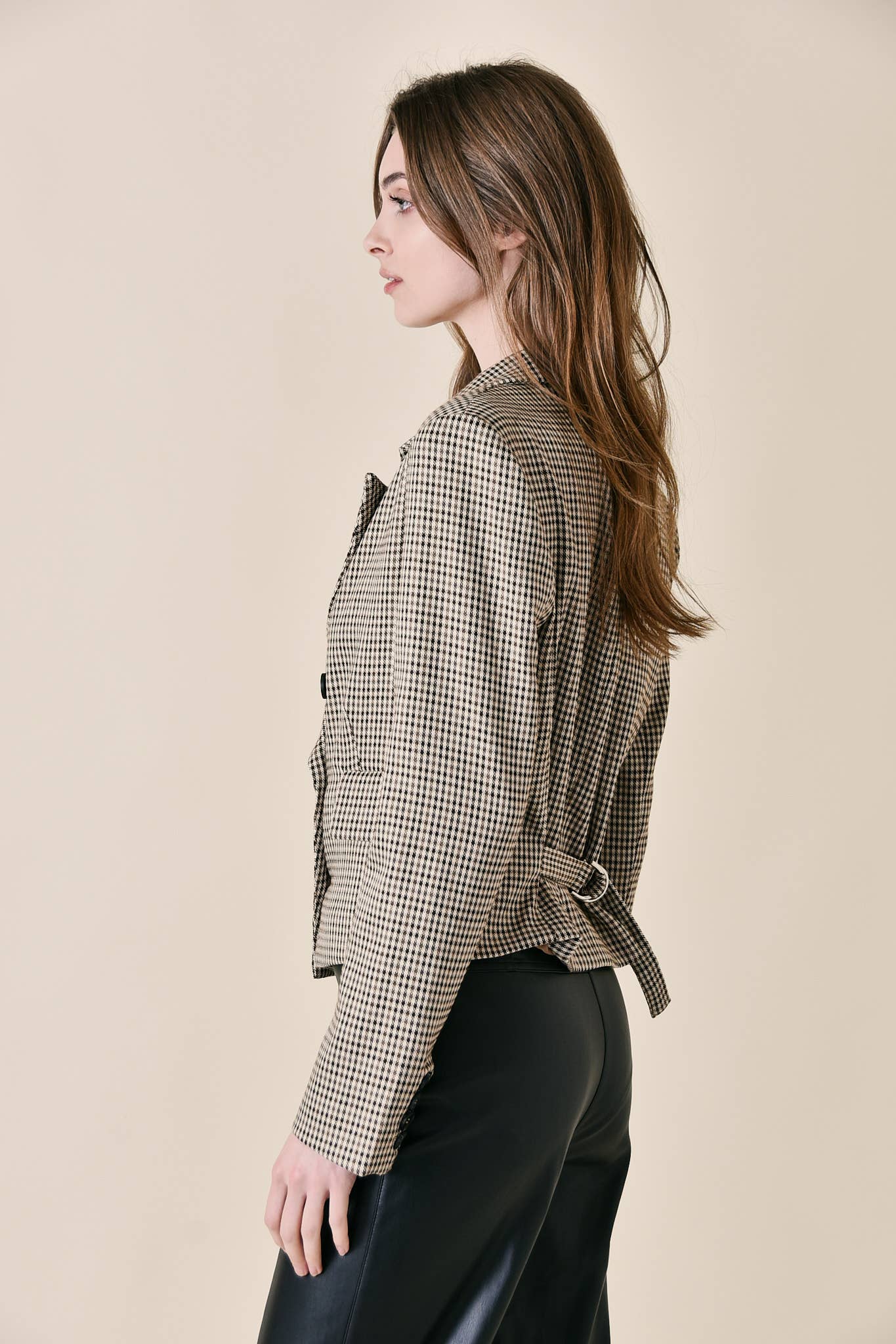 BROWN MULTI PREPPY TEXTURED PLAID DOUBLE BREASTED BLAZER-OI6000FO for wholesale on Faire6