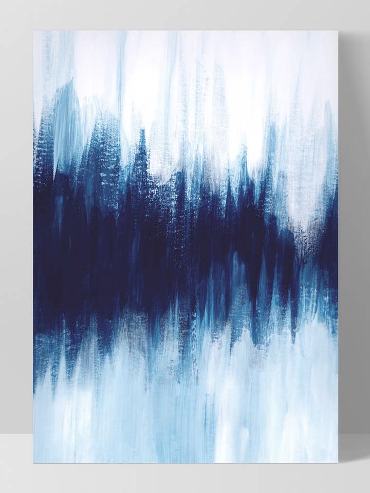 Abstrakt kunsttryk blå og hvid. Moderne moderne tryk for engroshandel hos PRINT AND PROPER