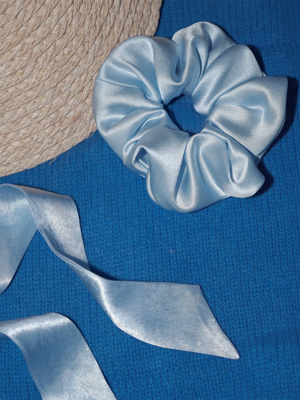"Silken Hair" Silk Scrunchie Hair Tie - Sky Blue for wholesale on Faire1
