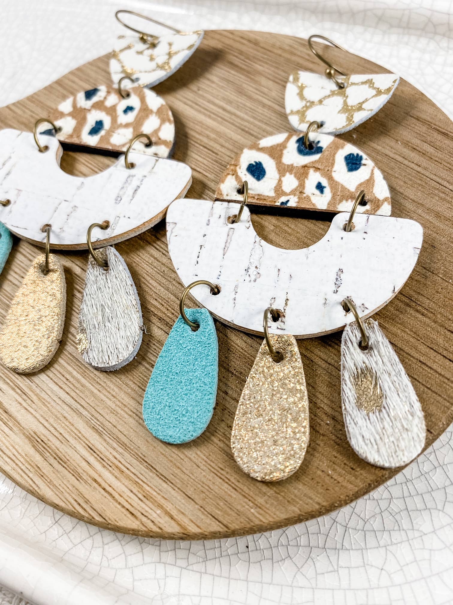 Anabelle+Oak - Wholesale Dangle Earrings - White & Turquoise Chandeliers | big leopard leather earrings5