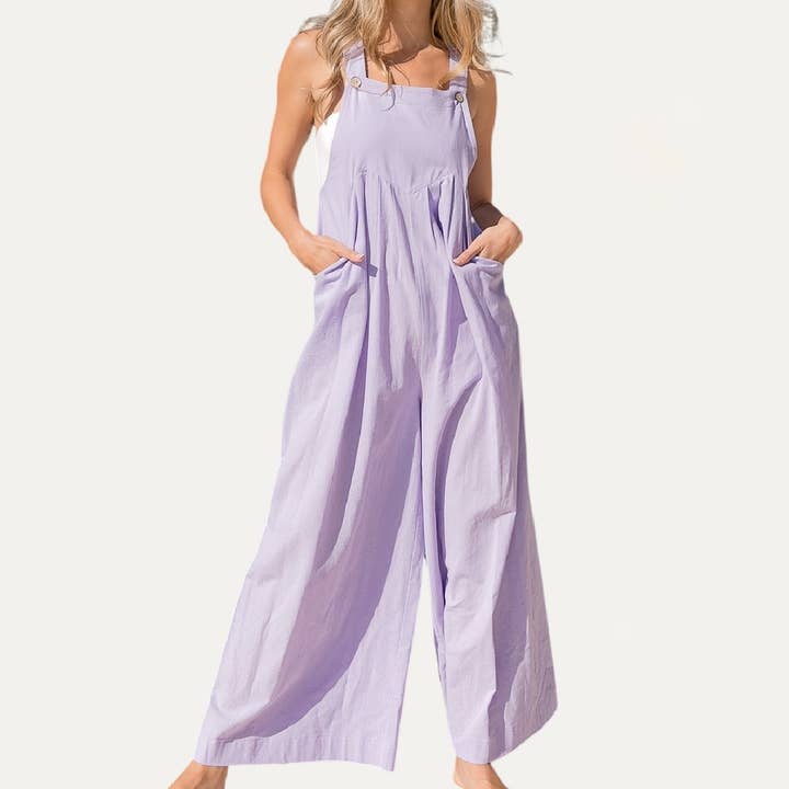 Schicker Overall mit quadratischem Ausschnitt und Tankträgern und weitem Bein für den Großhandel von The Moment Collection