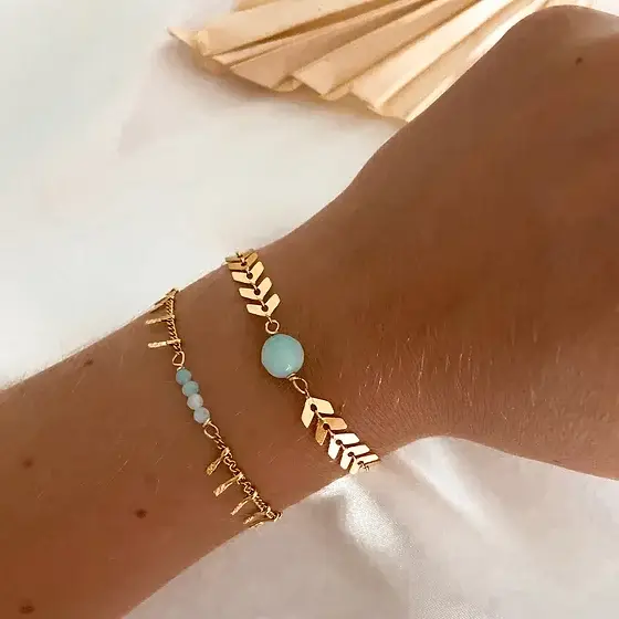 Island Jewels - Wholesale Bedelarmbandje - Jade armband met visgraatpatroon en aqua halfedelsteen1