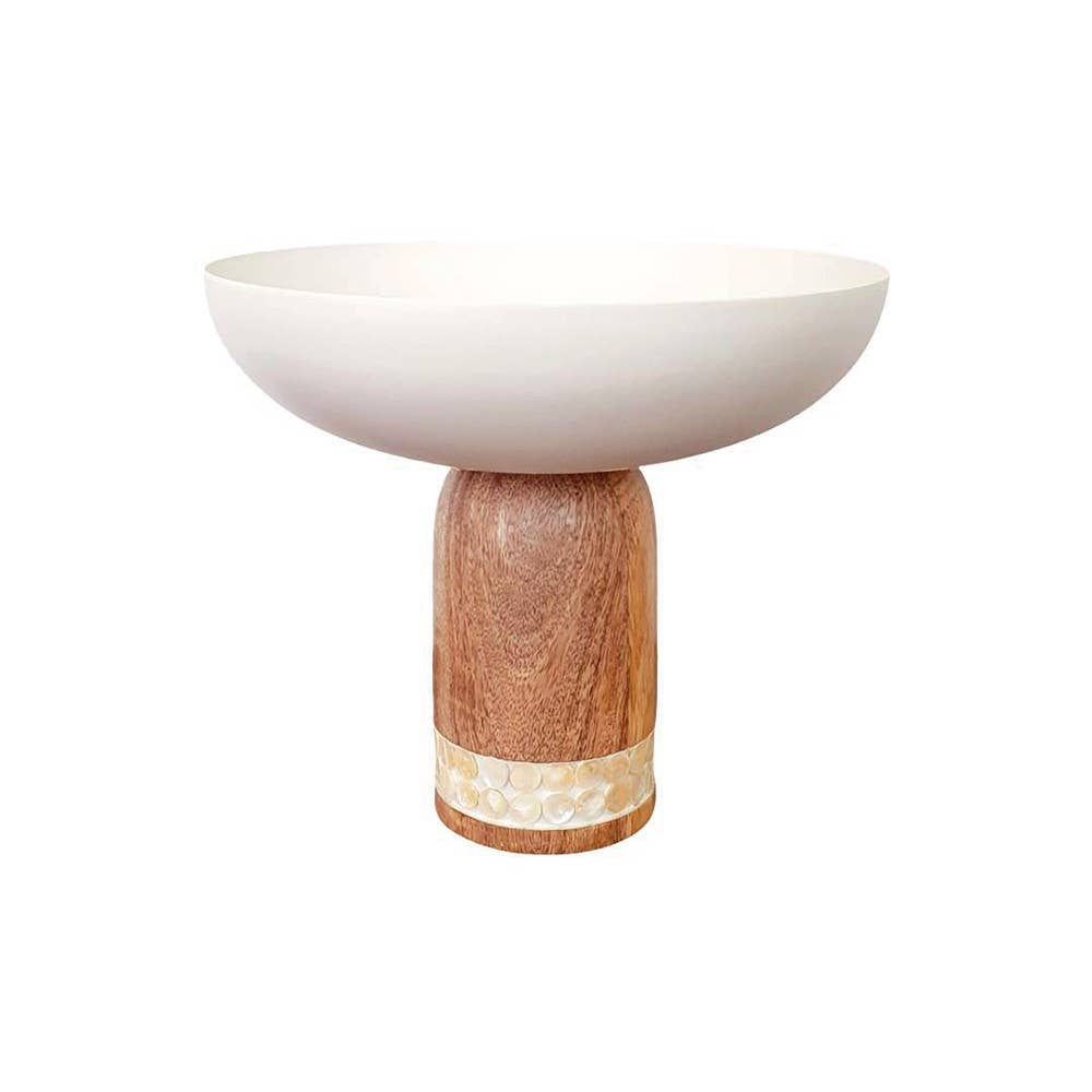 AULICA - Vente Corbeille de fruits - Coupe à fruits blanche sur pied en bois grand modèle