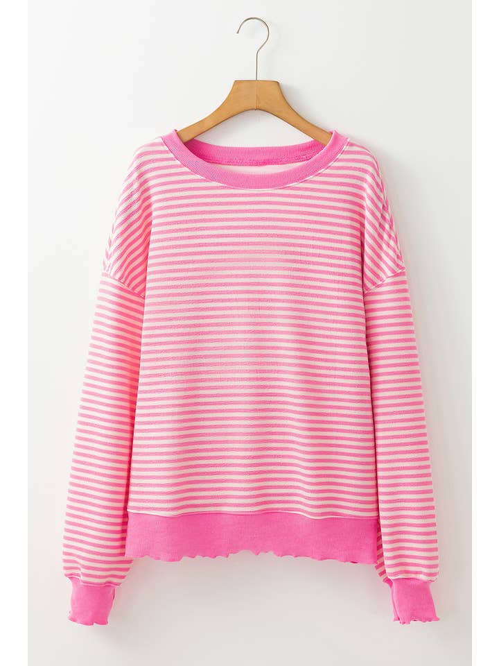 LA Society - Wholesale Knit Top - Women's - Stripe Loose Drop Shoulder Long Sleeve Top16