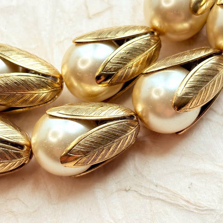 Lenora Dame - Wholesale Beaded/Pearl Necklace - Classic Double-Strand Bead Cap Necklace in Cream Pearl3