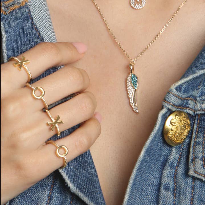 Maya J - Wholesale Band/Stacked Ring - 14K Gold-Plated Adjustable Initial Rings - Full Display