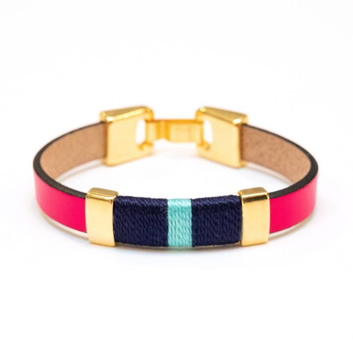 Bristol - Neon Pink/Navy/Turquoise/Gold - Leather Bracelet for wholesale by Allison Cole Jewelry