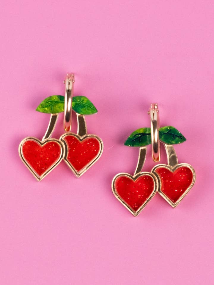 Red Cherry Heart Hoop Earrings for wholesale by Cuteryko