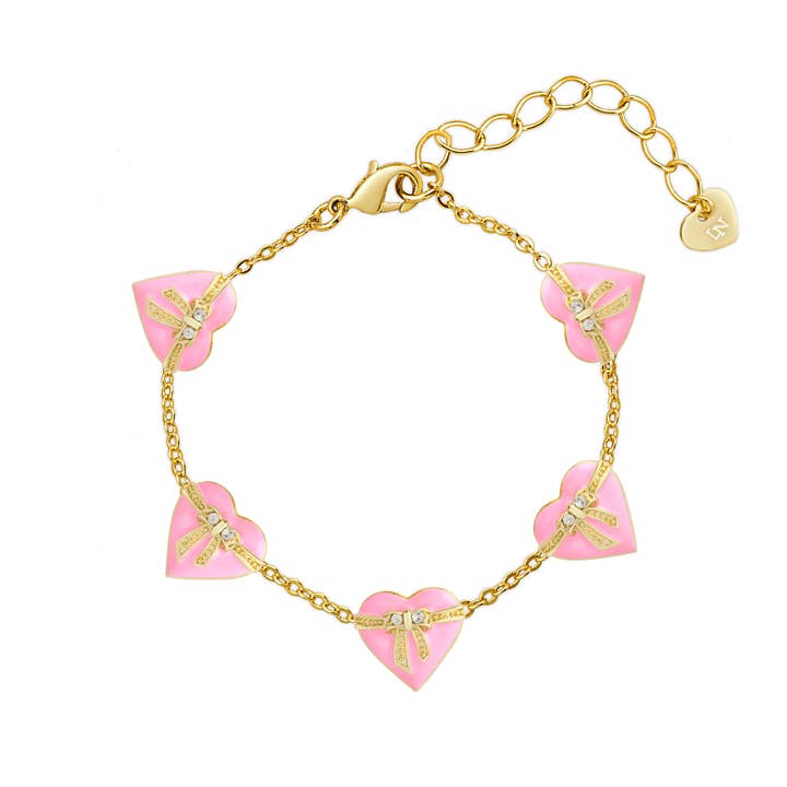 Heart And Ribbon Bow Link Bracelet for wholesale by Lily Nily