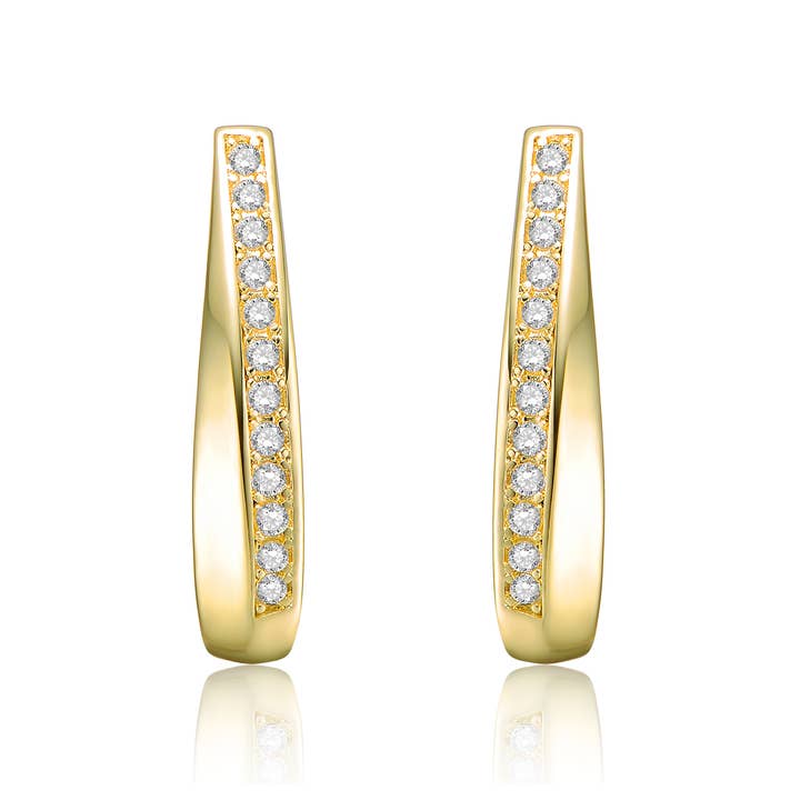 14k Yellow Gold-Plated Hoop Earrings with Clear CZ for wholesale by Rachel Glauber