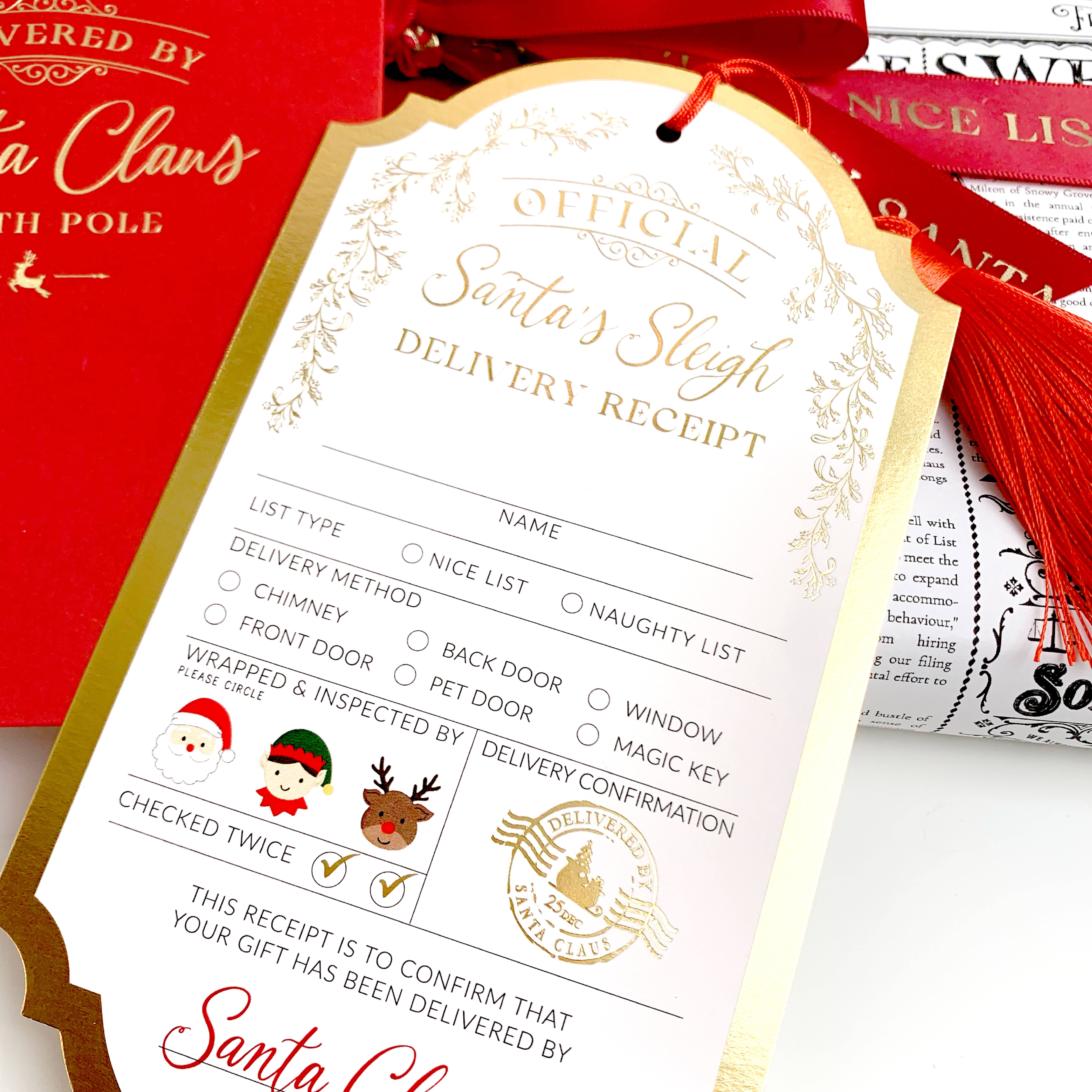 Black Bow Studio – wholesale Gift tag – Santa's Sleigh Delivery Receipt Christmas Gift Tag4