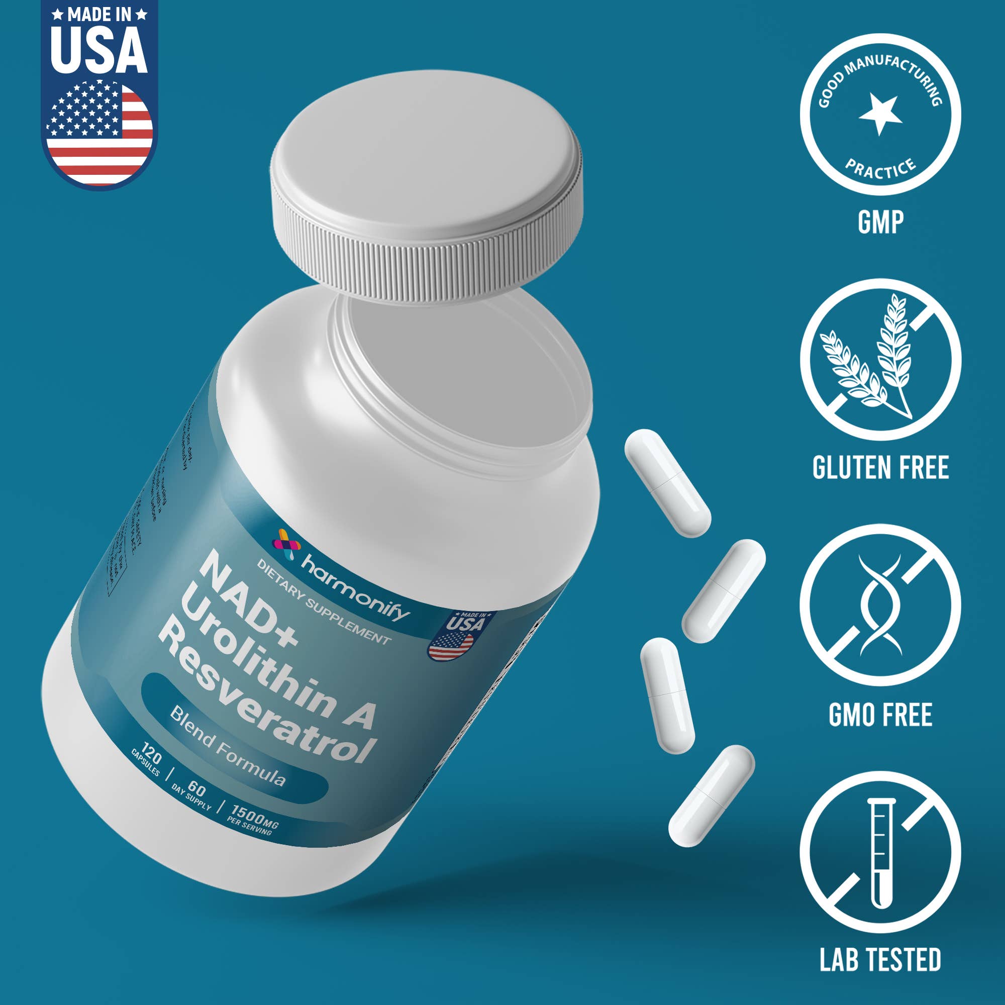 HARMONIFY - Wholesale Oral Supplement/Vitamin - NAD Nicotinamide Riboside Resveratrol with Urolithin A2