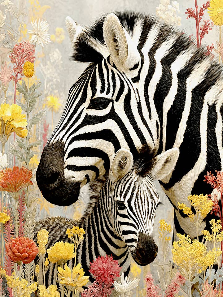 Blommig Zebra - Djur från Zoo - Biophilisk Vilddjurskonsttryck - 8"x10" Konstverk för 11"x14" Ram för wholesale av Mowbi