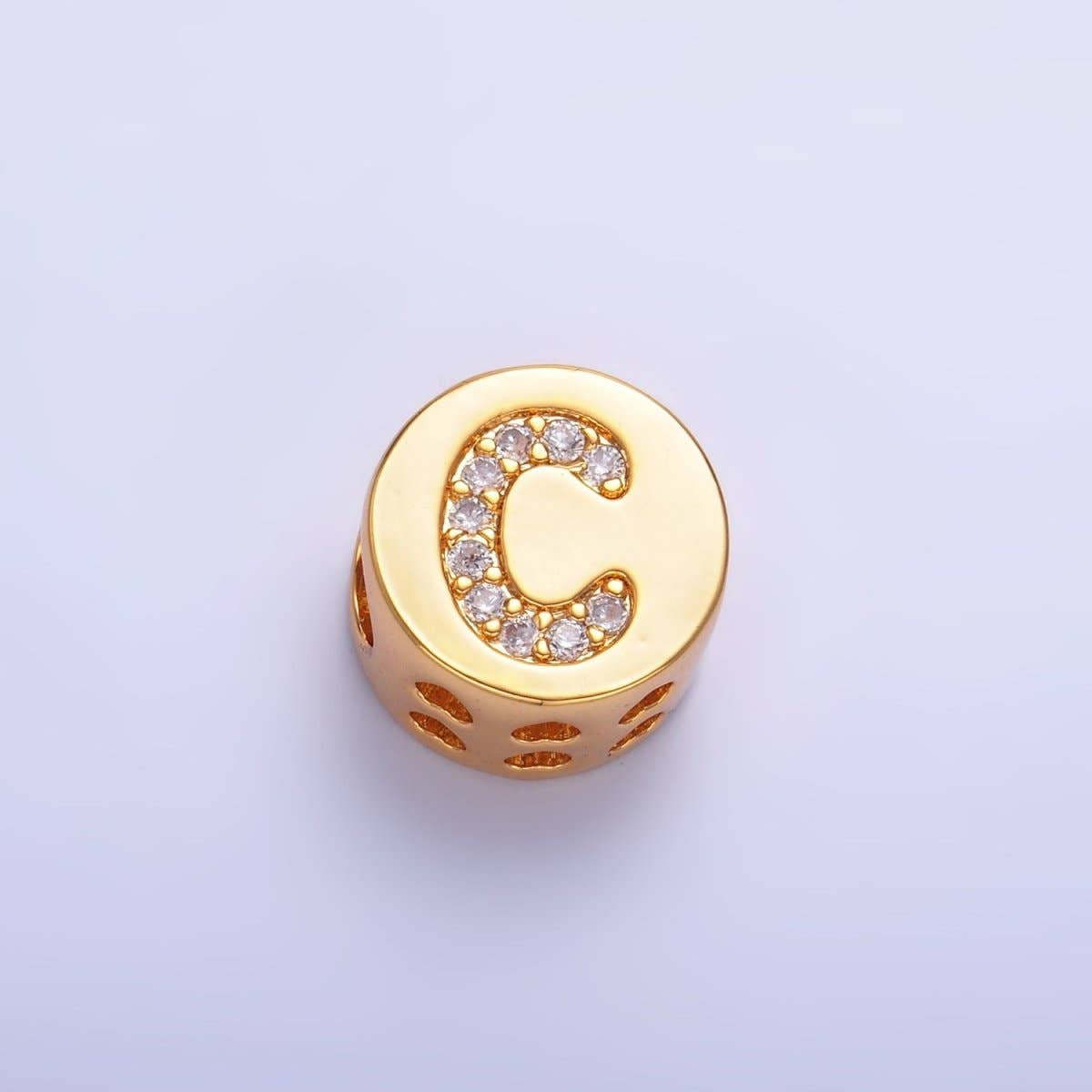 Aim Eternal - Wholesale Beads - 24K Gold Filled Alphabet Letter Micro Paved CZ Round Bead | A1526 - A15382