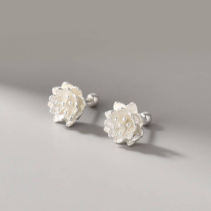 Perimade & Co. LLC - Wholesale Stud/Post Earrings - Tiny Small Lotus Flower Stud Earrings in 925 Sterling Silver2