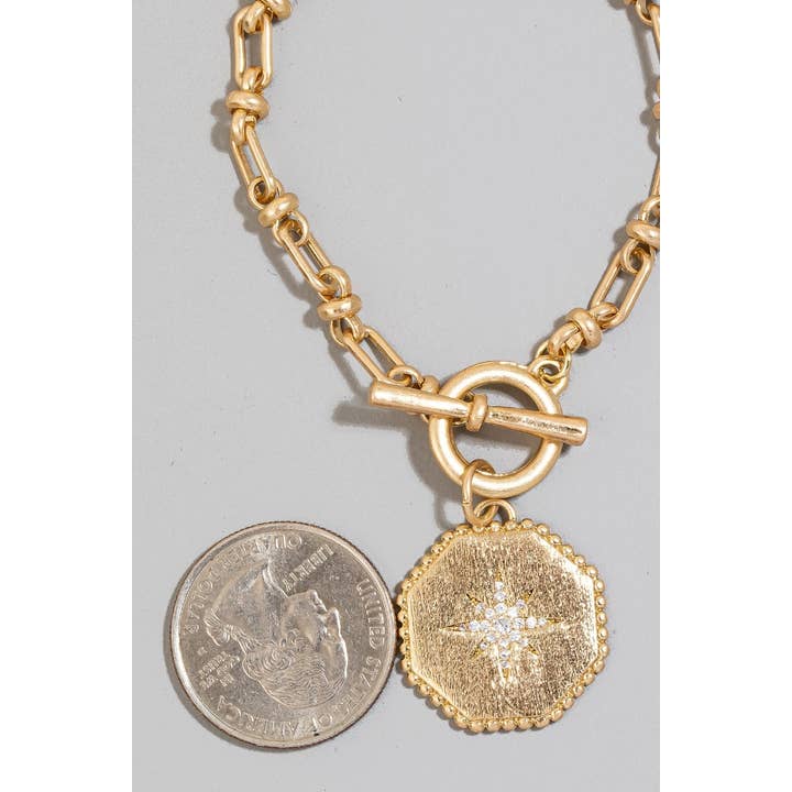 WGCR Studded North Star Coin Charm Toggle Chain Bracelet for wholesale on Faire