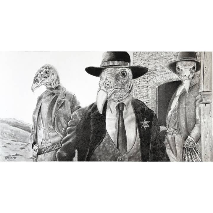 Stampa: 'Un Comitato di Avvoltoi'. Arte a matita. per la vendita all'ingrosso da parte di Keith Harrop - Pencil Art