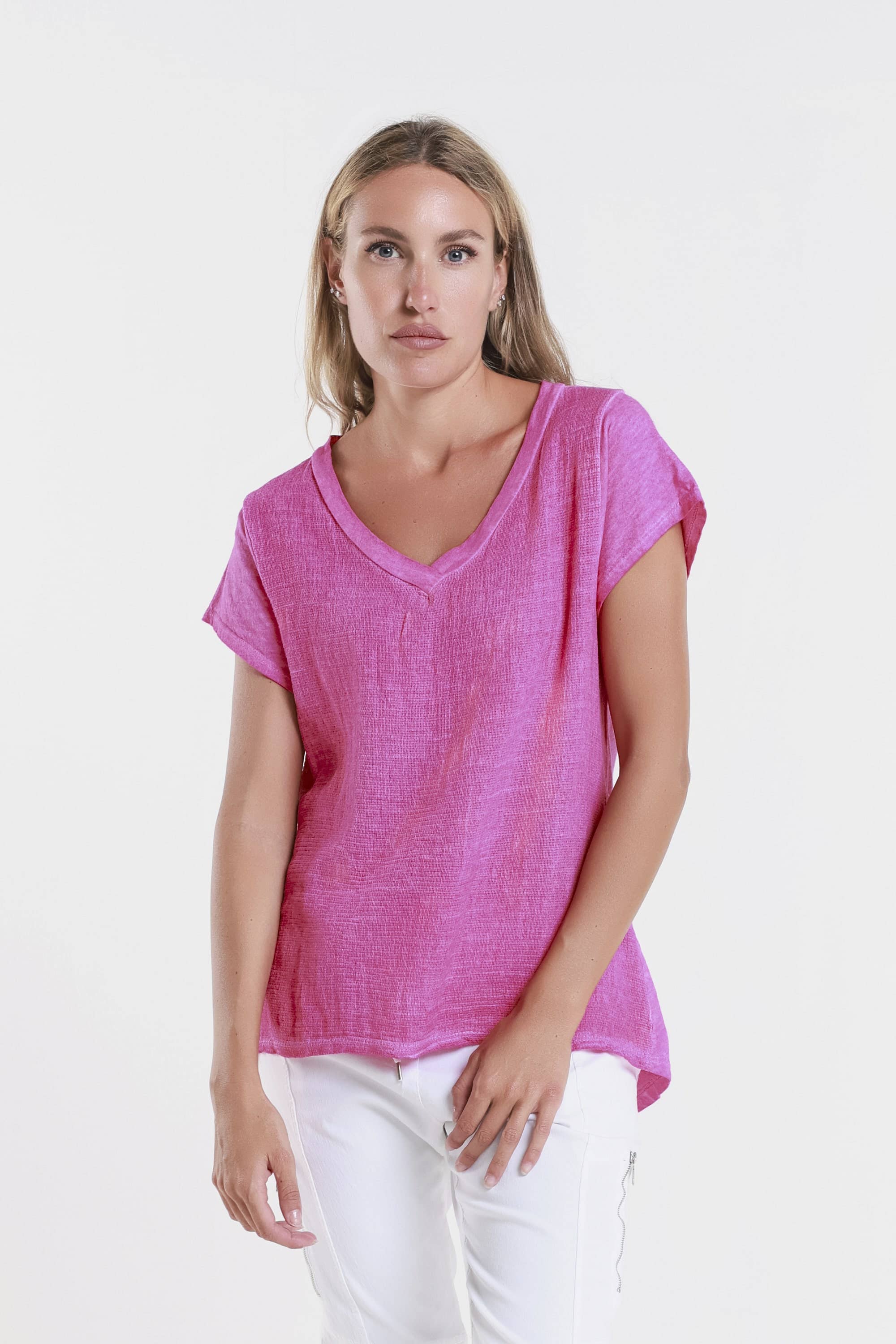 TINA Stephens Italy/Tees By Tina - Wholesale Blouse - Women's - Nola Cotton/Linen V-Neck Top (BSS207)19