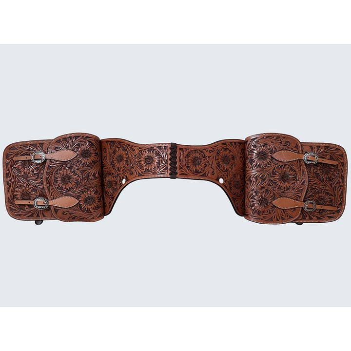 HILASON - Wholesale Horseback Riding Gear - Hilason Western Horse Floral Heavy-duty Trail Ride Genuine Leather Saddle Bag | Equestrian Western Adjustable Closure3