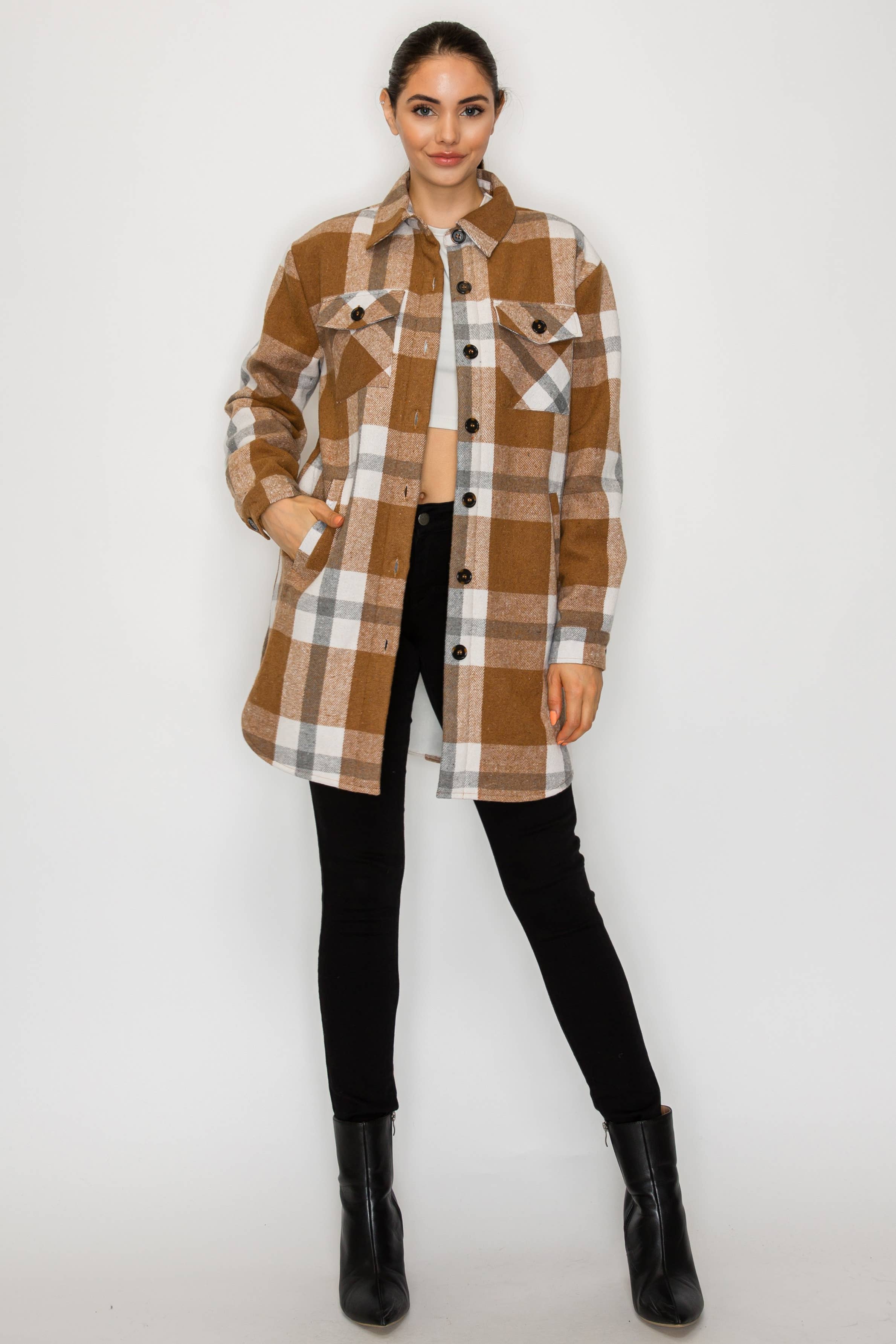 PATRONCITO USA INTERNATIONAL, INC - Wholesale Shirt Jacket/Shacket - Women's - Women Plaid Long Button Shirts Jackets (Shakets) LJ450-202524