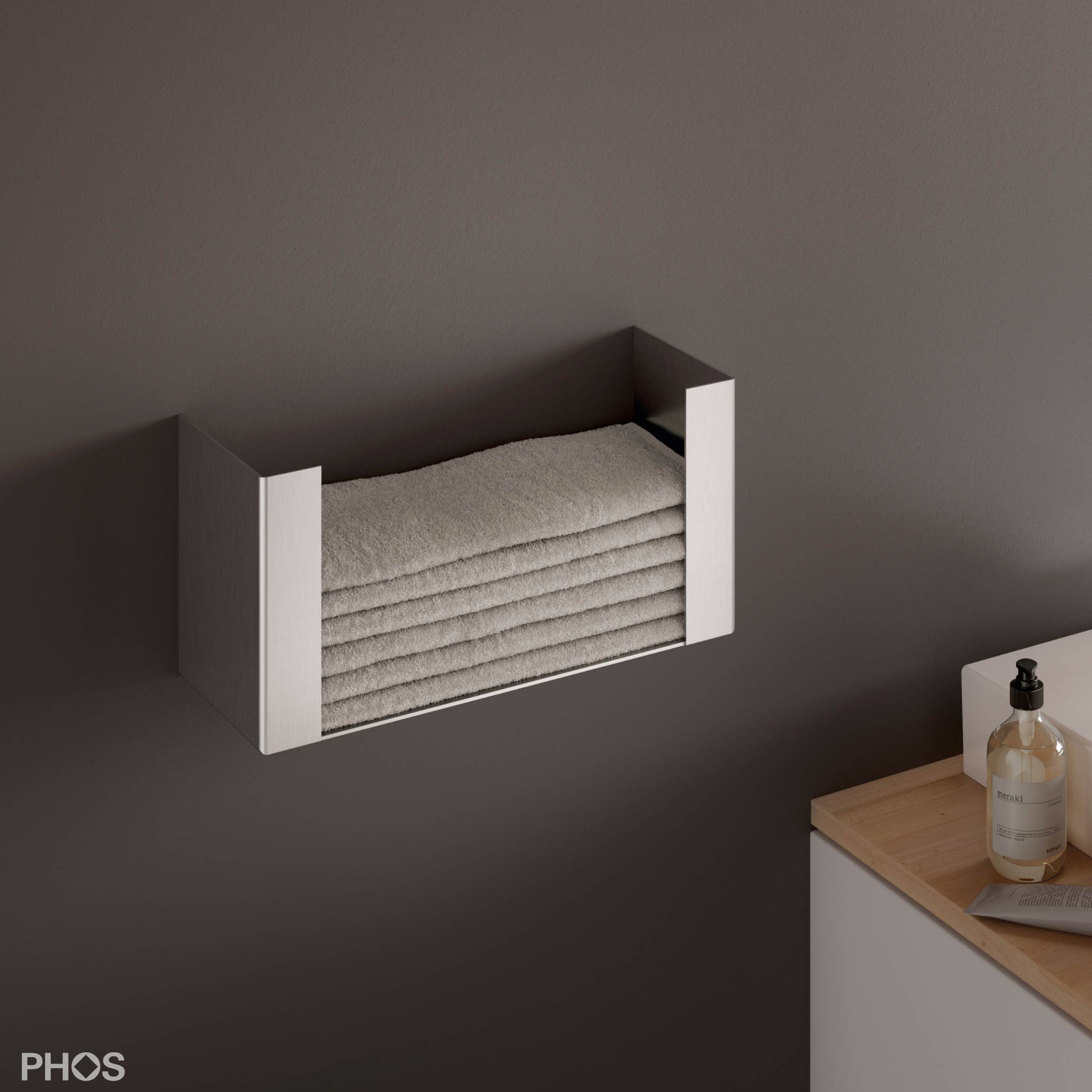 PHOS Design GmbH - Vente Essuie-mains - Porte-serviettes mural en acier inoxydable 30 cm avec 12 serviettes à main grises