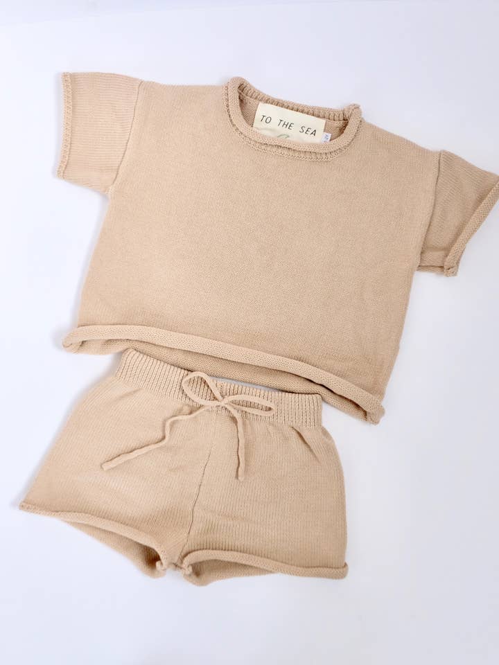 To The Sea - Wholesale Top & Short Set - Kids - Ensemble 2 pièces en tricot de coton - SAND1
