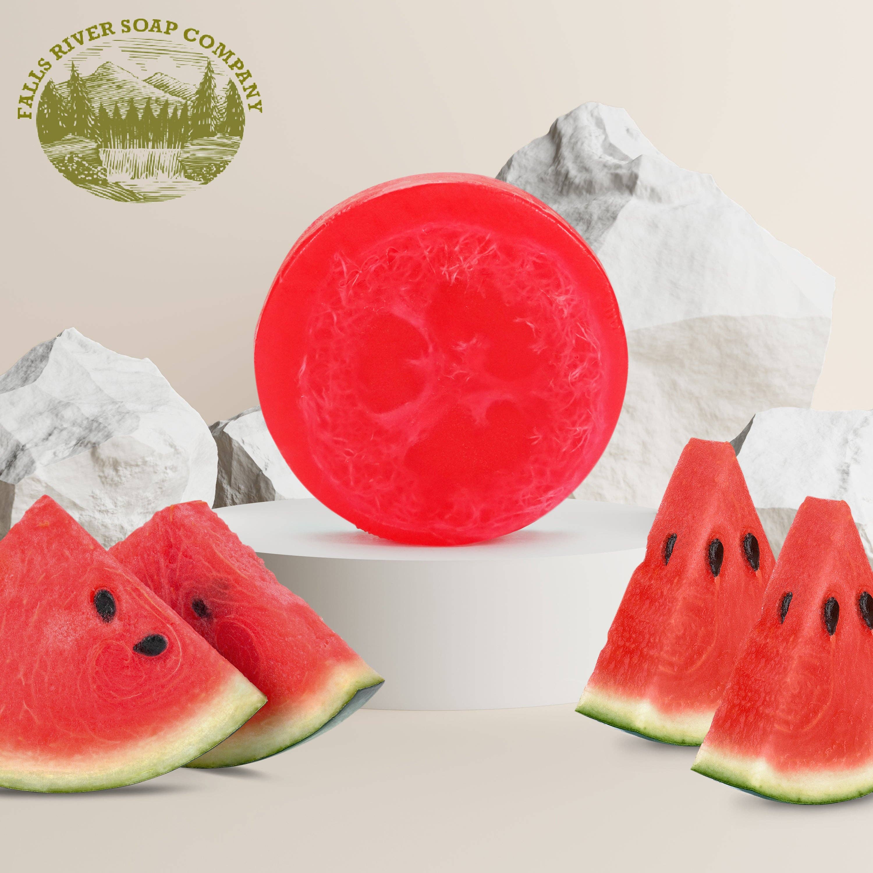 Falls River Soap Company - Wholesale Bar Soap - Watermelon 4 Oz Natural Luffa Soap Bar - Exfoliating Soap with Loofah Inside - Eco-Friendly, Natural Soap with Loofah Inside - Falls River Soap Company1