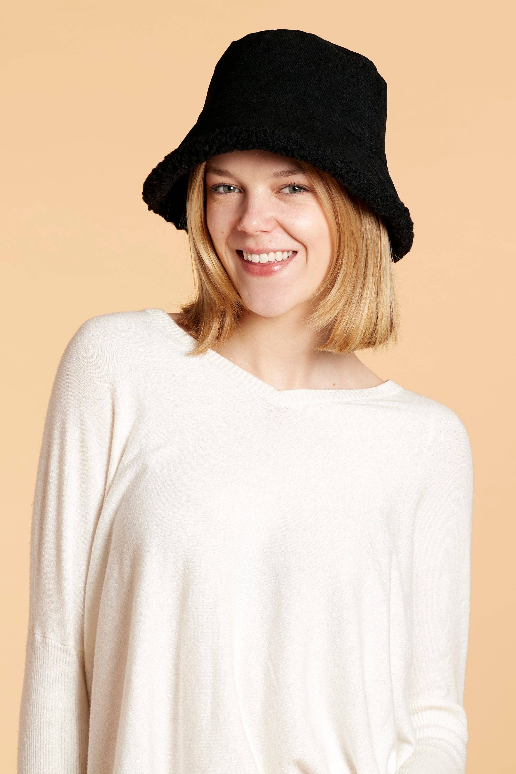 Hadley Wren – wholesale Bucket hat – Women's – Corduroy Reversible Bucket Hat - Black1