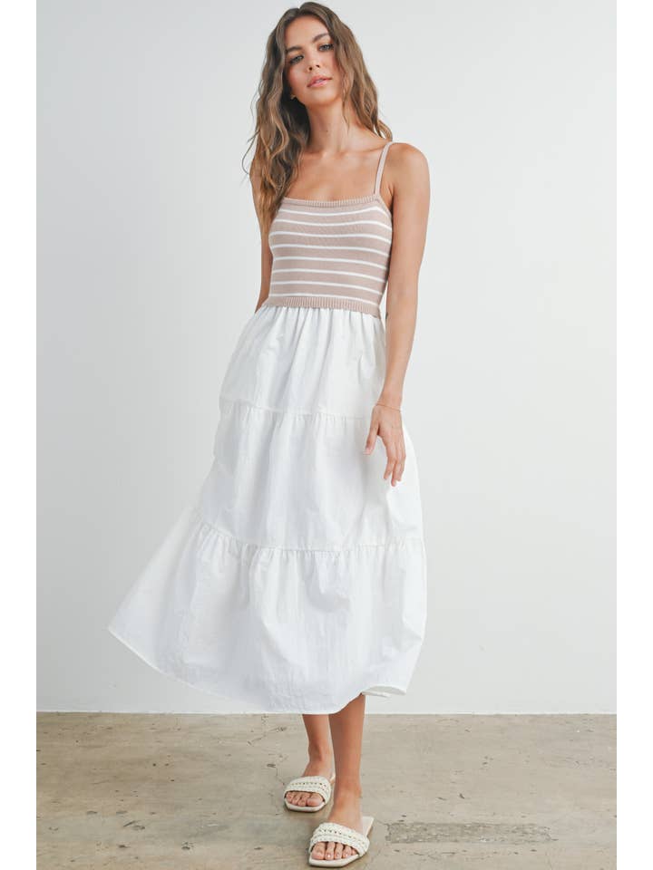 BUTTERMELON - Vendita all'ingrosso Vestito - Donna - Abito lungo a balze con top a righe lavorato a maglia - BMD77407