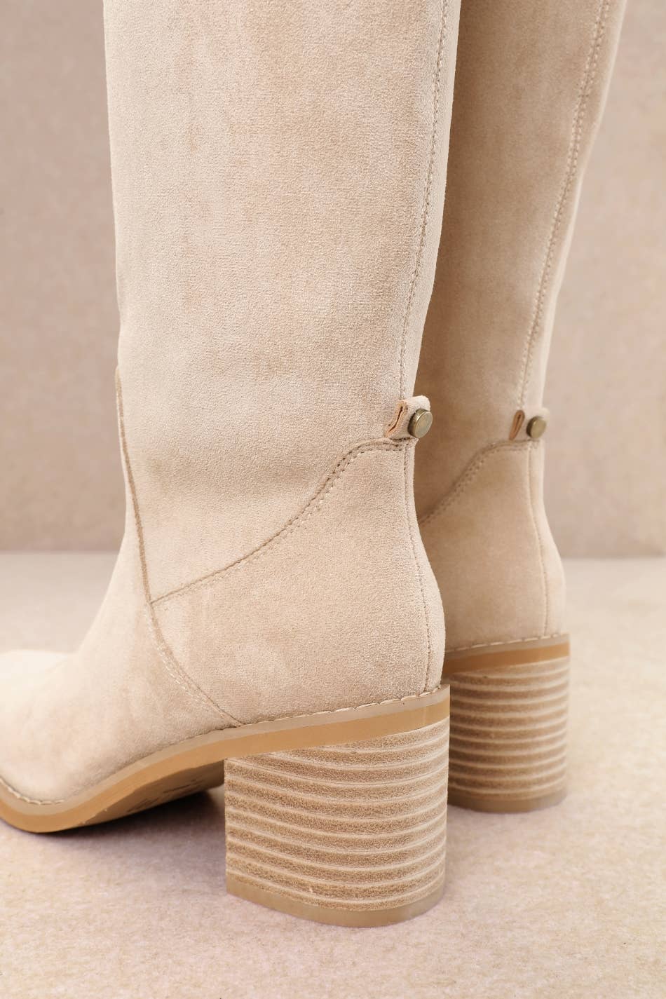 BEIGE FAUX SUEDE EQUESTRIAN CORE RIDING BOOTS for wholesale on Faire2