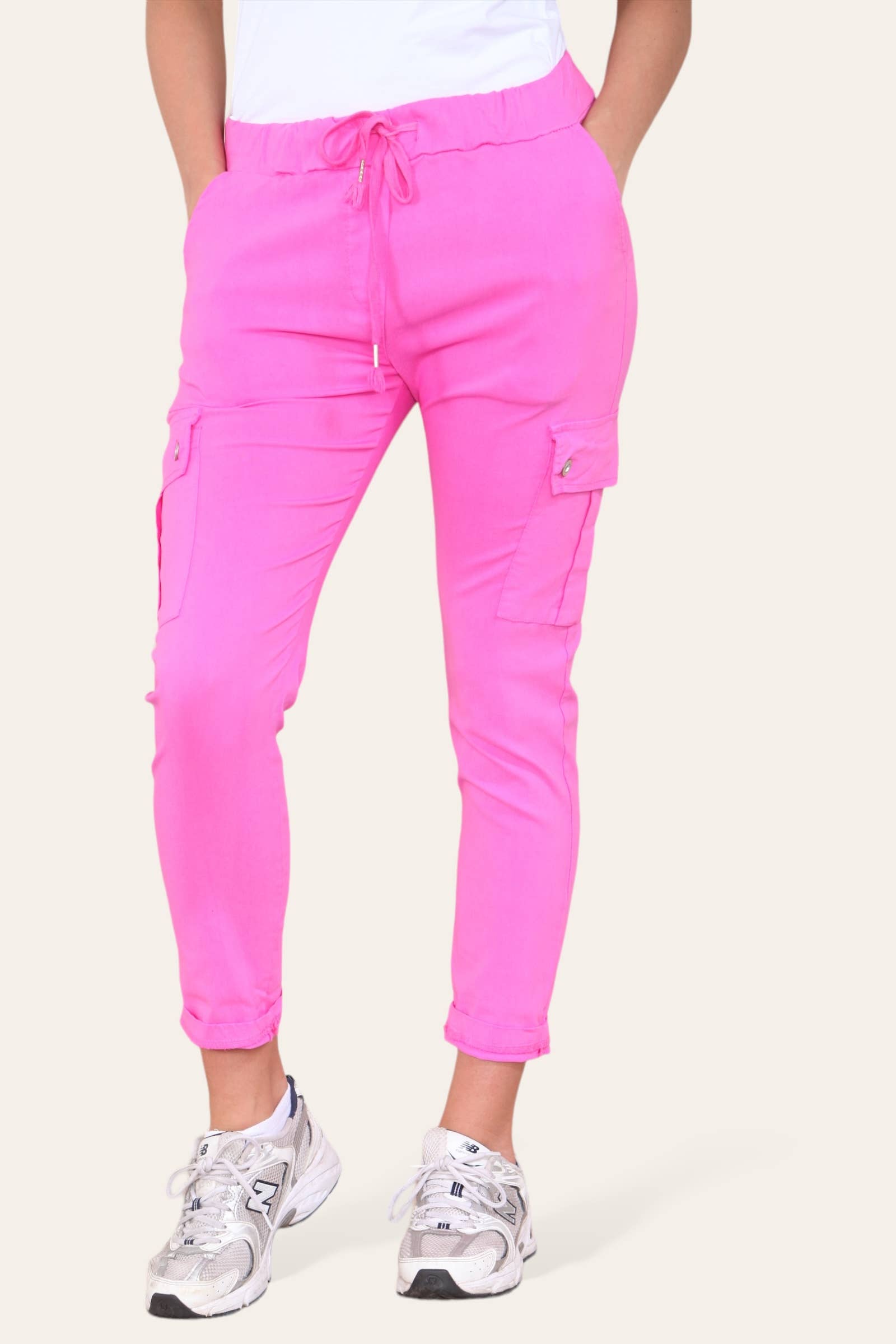 Kurt Muller – wholesale Pants – Women's – Plain Cargo Stud Pocket Bi-Stretch Magic Trousers38